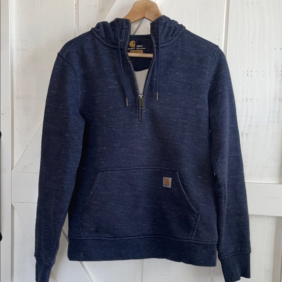 Cozy Carhartt Heathered-Blue Half-Zip Hoodie - Picture 1 of 10